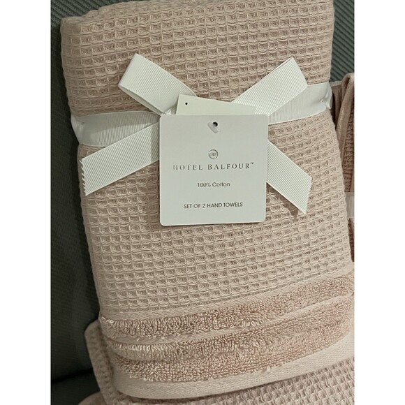 Hotel Balfour Bath Towel Set Pink Waffle Wave Textured Cotton 9 Piece Set NEW - Picture 3 of 10